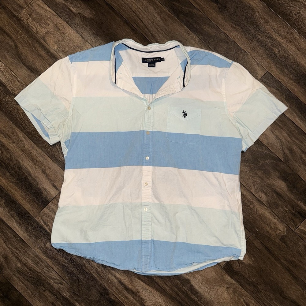 US Polo Assn Casual Button-Down Polo Striped Short-Sleeve Shirt Men's XXL Style